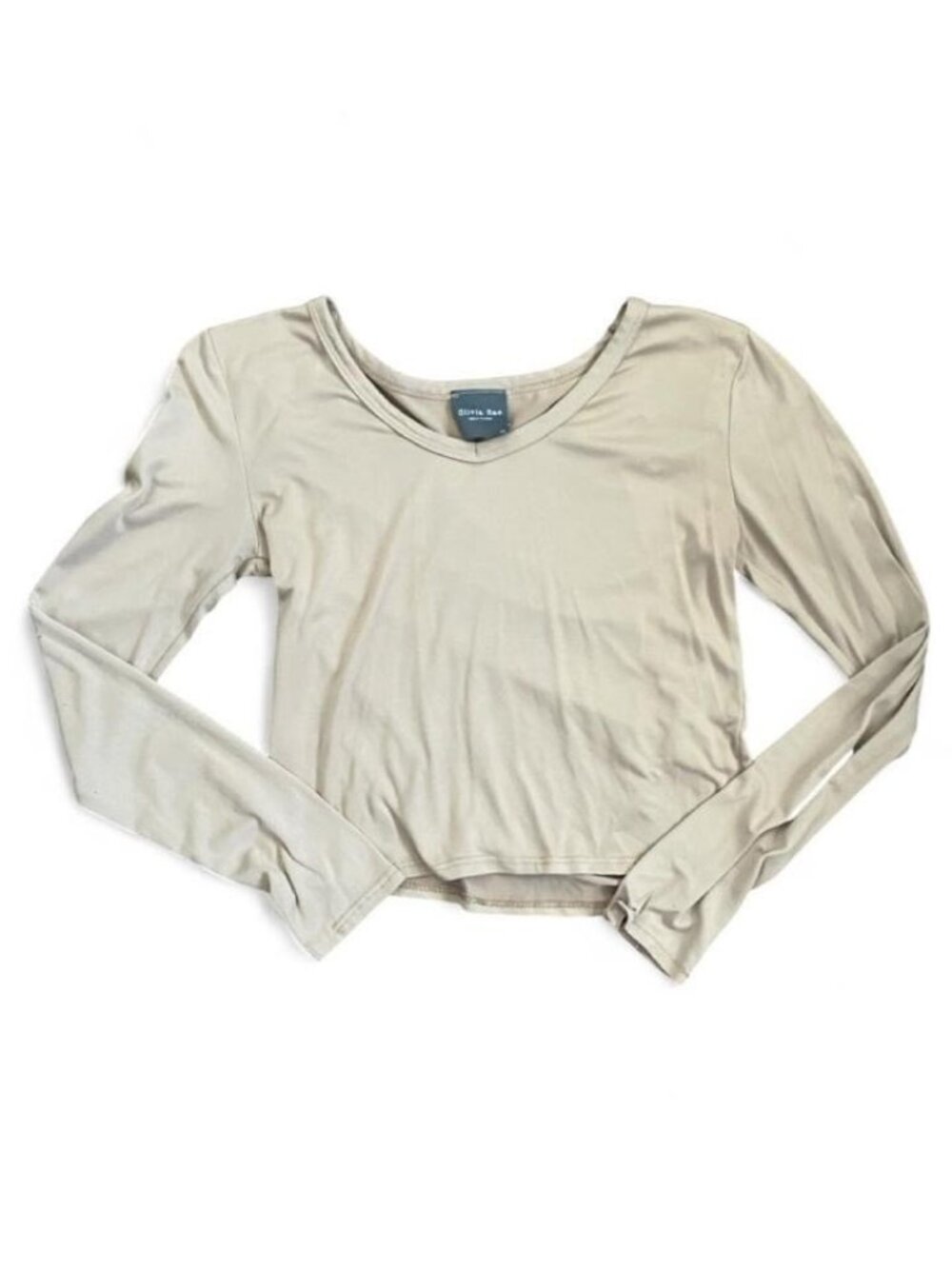 Olivia Rae Beige Solid Scoop Neck Long Sleeve Cropped Top Size XS
